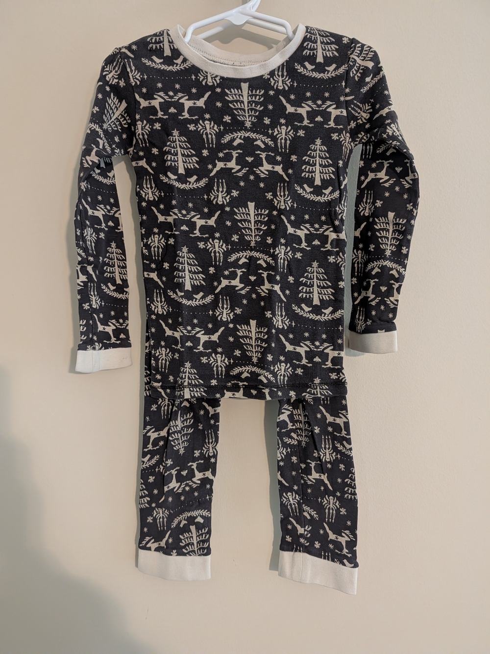Kids Holiday Reindeer Pajama Set - Dark Grey and Cream